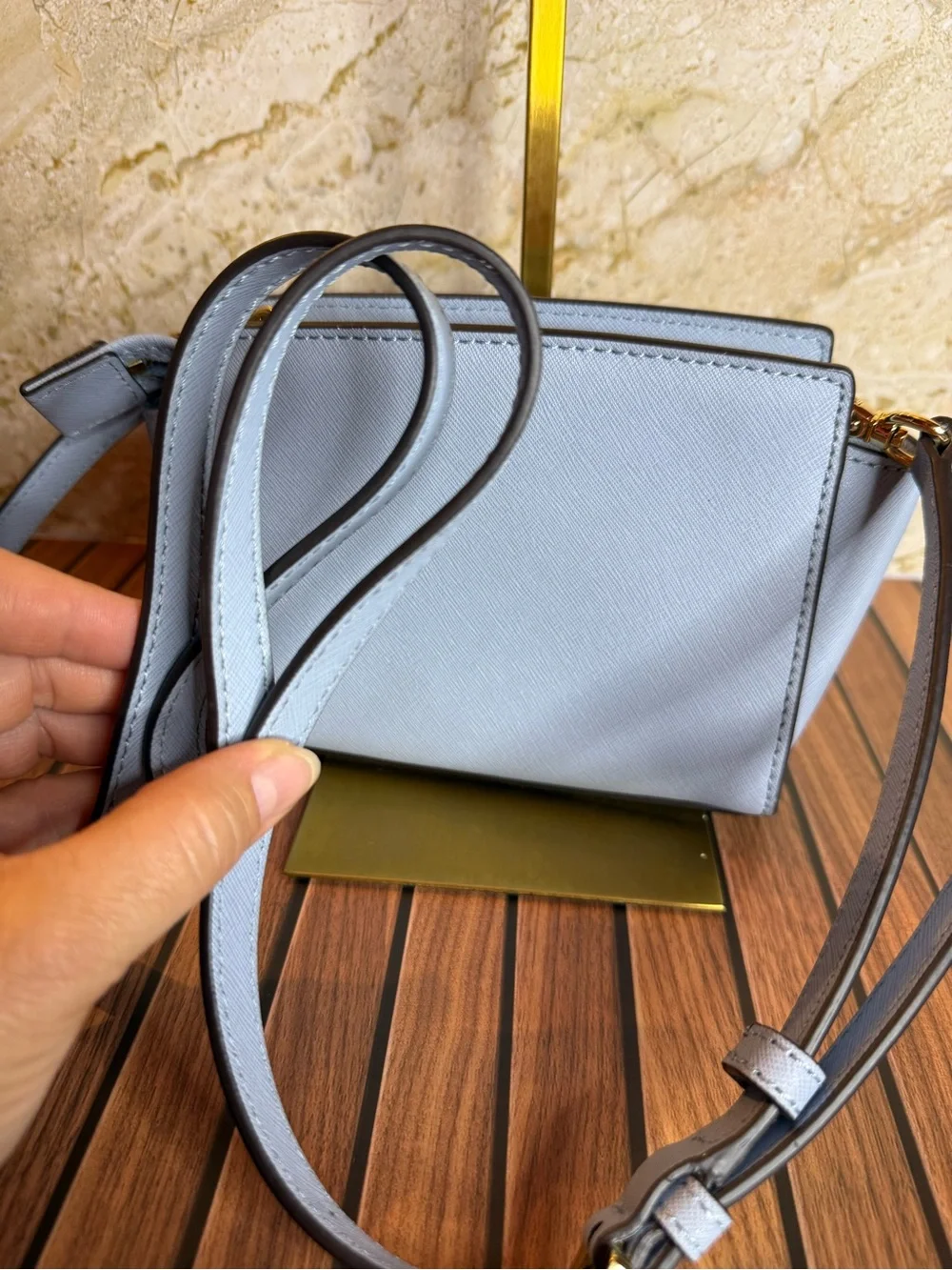 Michael Kors Selma Mini Saffiano Leather Blue Crossbody Bag 32H3GLMC1L